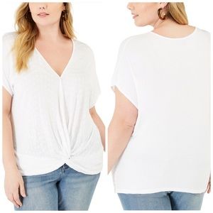 2X 3X INC White Eyelet Twist Front Top Plus Size